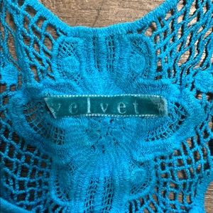 Velvet brand turquoise lace appliqué tank